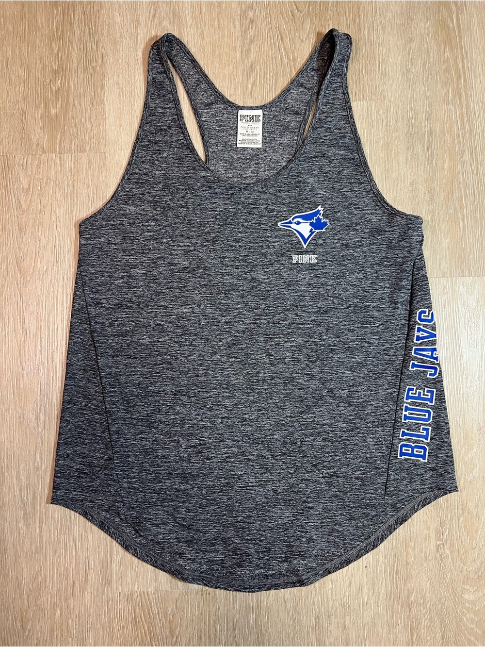 PINK Victoria's Secret Gray Blue Jays Graphic Racerback Tank